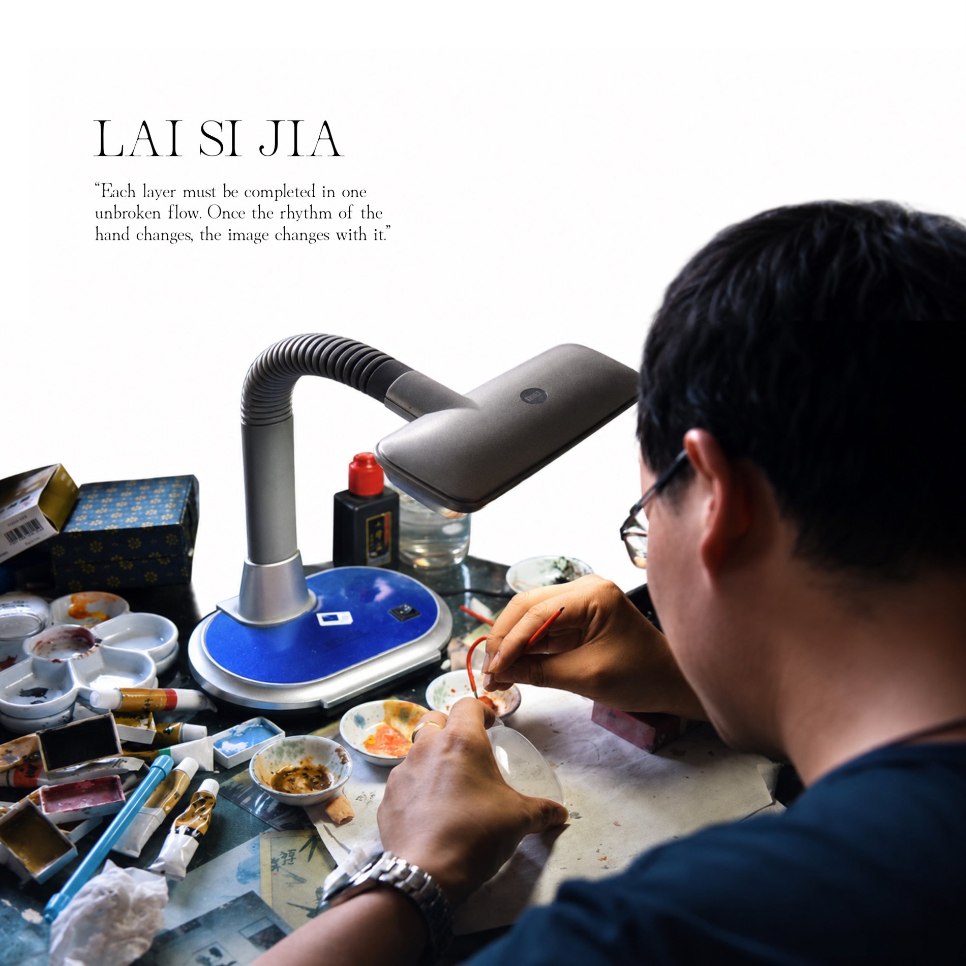 Lai Sijia portrait and craft setup