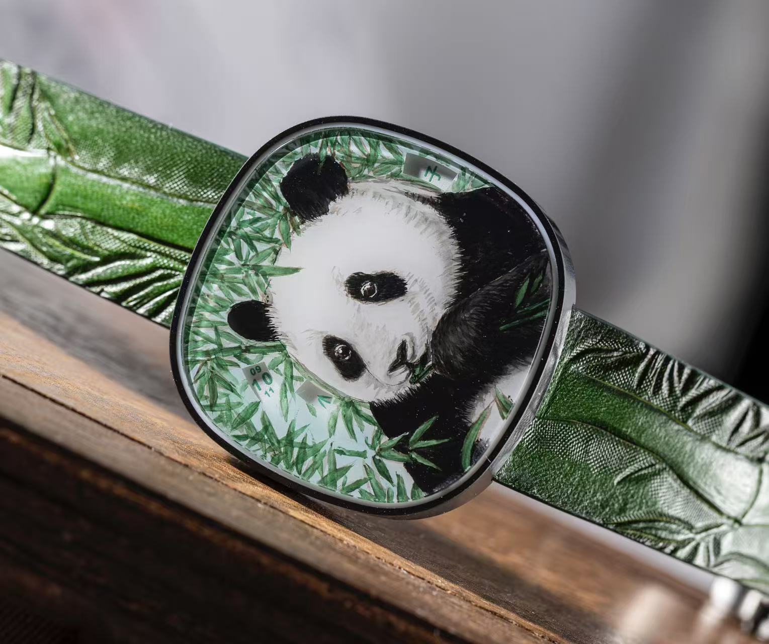 Manman Panda FA001 watch close-up on wood